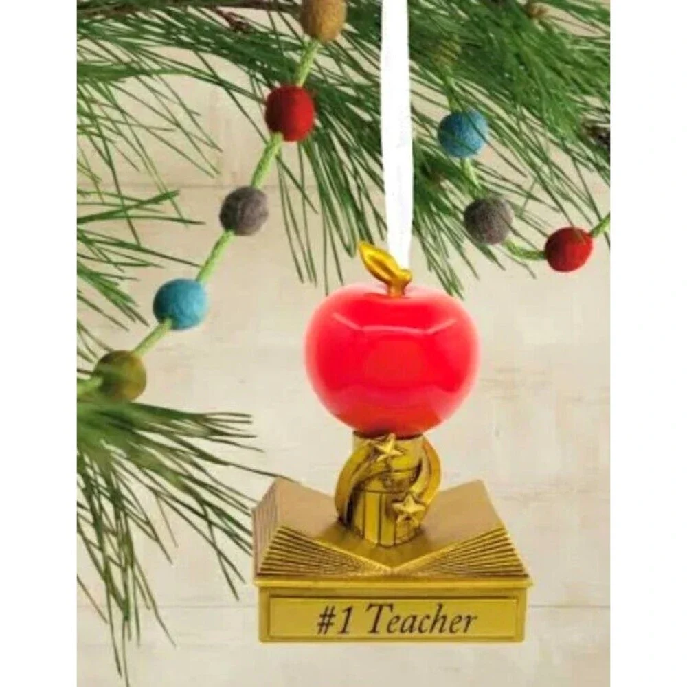 Hallmark #1 Teacher Ornament Apple Trophy Teacher Gift Christmas Tree Desk